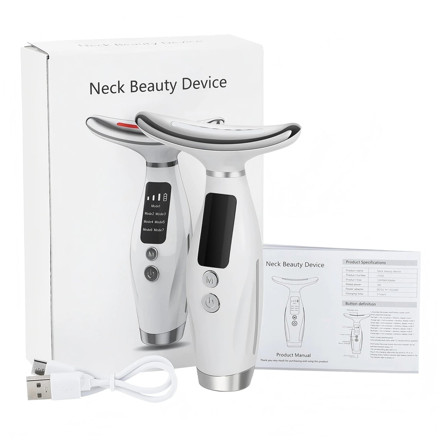 7-in-1 LED Photon Face & Neck Massager - Microcurrent Beauty Device for Lifting, Tightening & Anti-Aging Skin Care