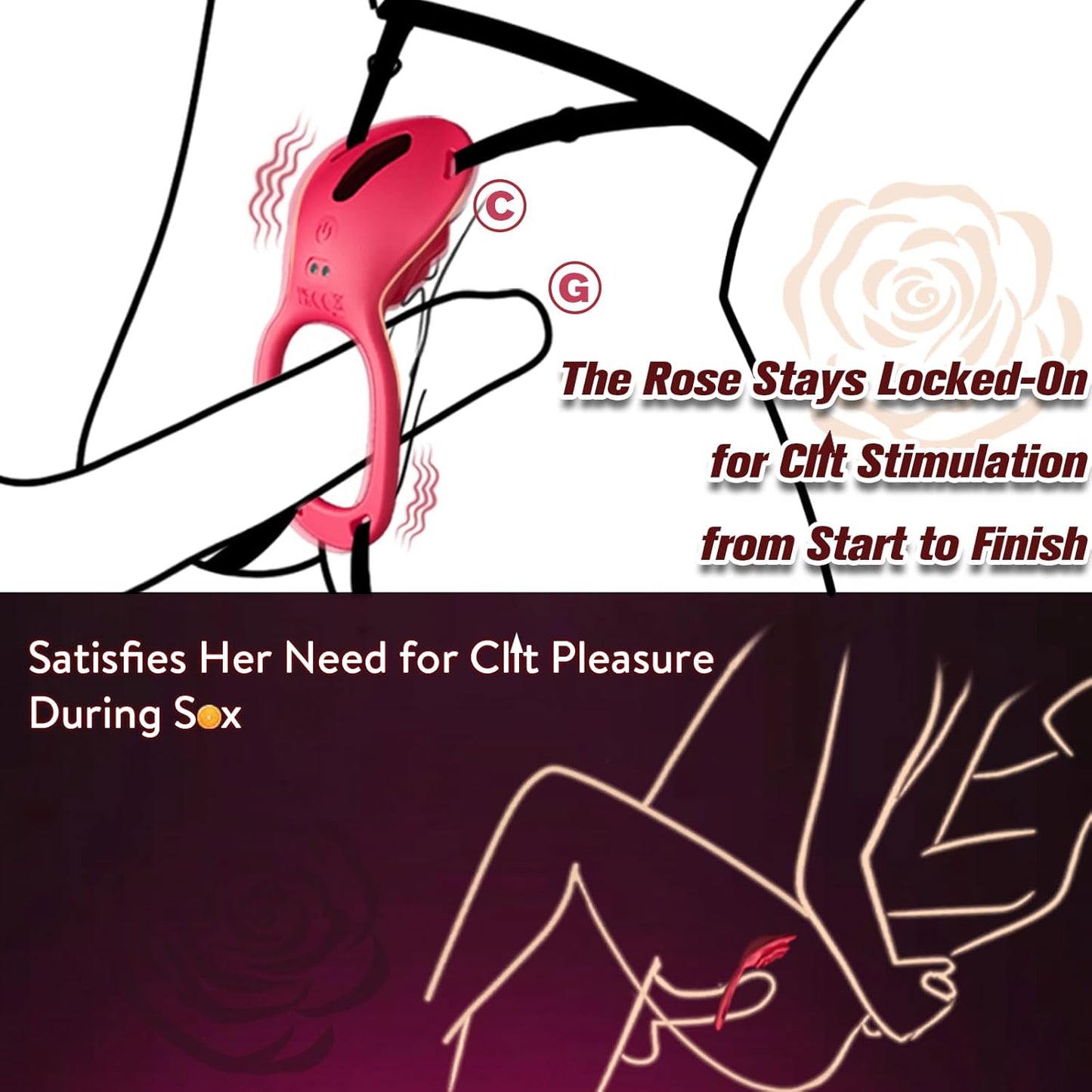 ZOOPLOU App Remote Control Rose Wearable Vibrator & Vibrating Cock Ring for Couples 10 Modes Hands Free Panty Clitoral Stimulator USB Rechargeable & 100% Waterproof Adult Sex Toy