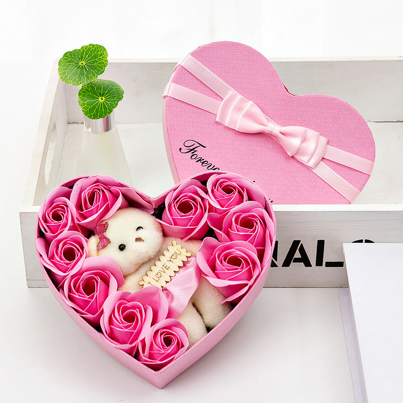 10 Soap Flower Rose Gift Box Bear Girlfriend Birthday Wedding Gift for Valentine's Day