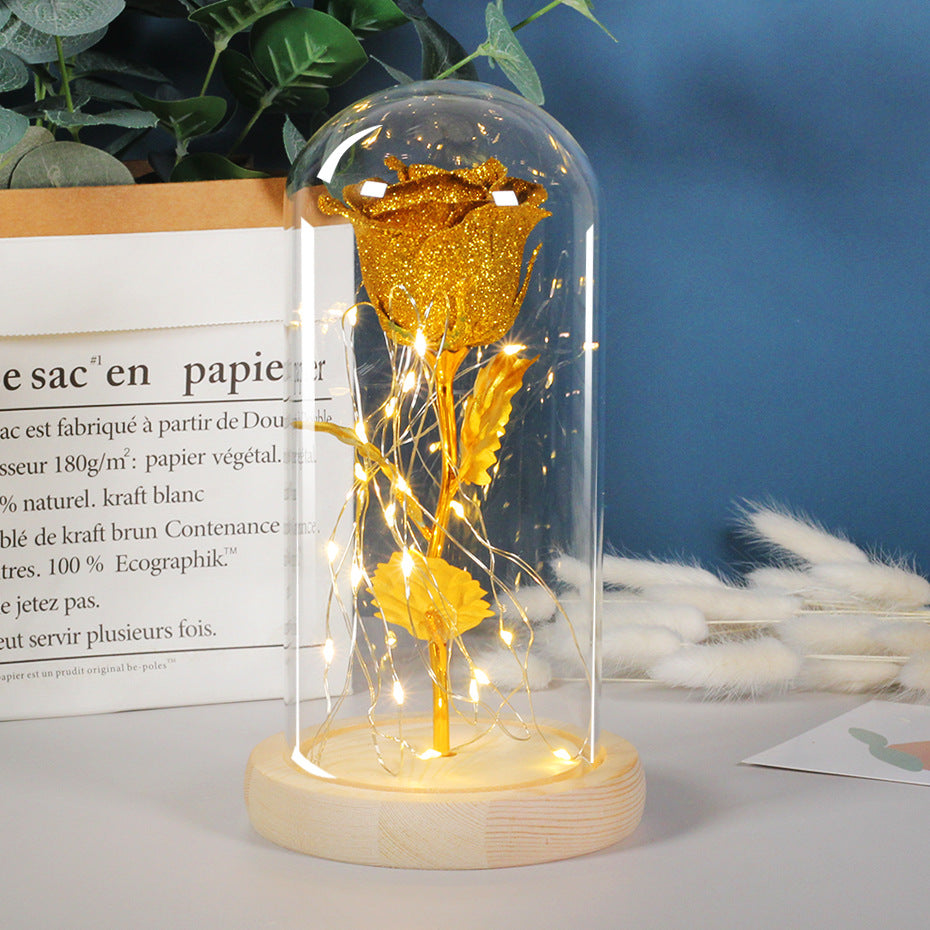 Valentines Day Gift  For Girlfriend Eternal Rose Flowers LED Light In Glass Cover Day Wedding Decoration Favors Mother Day Female Gift