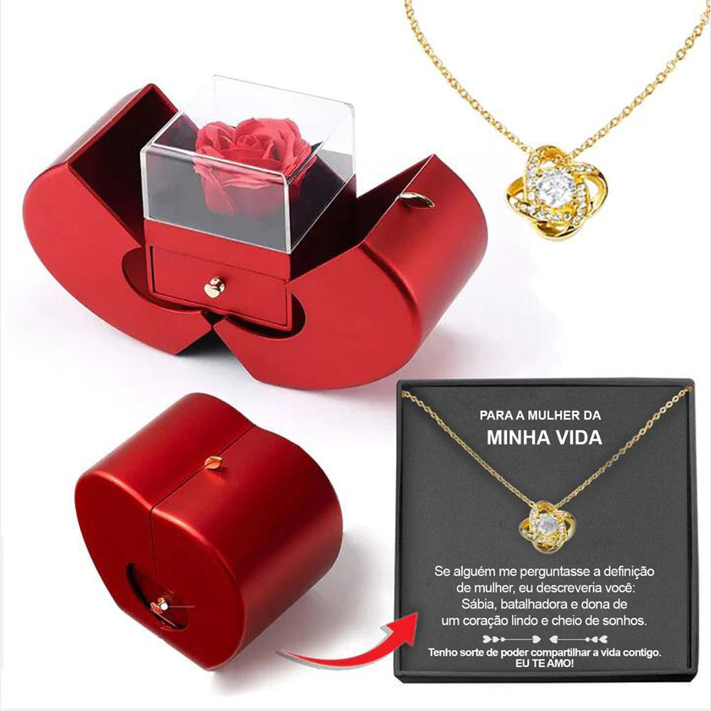 Fashion Jewelry Box Red Apple Valentines Gift Necklace Eternal Rose For Girl Mother's Day Valentine's Day Gifts With Artificial Flower Rose Flower Jewelry Box