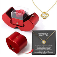Fashion Jewelry Box Red Apple Valentines Gift Necklace Eternal Rose For Girl Mother's Day Valentine's Day Gifts With Artificial Flower Rose Flower Jewelry Box