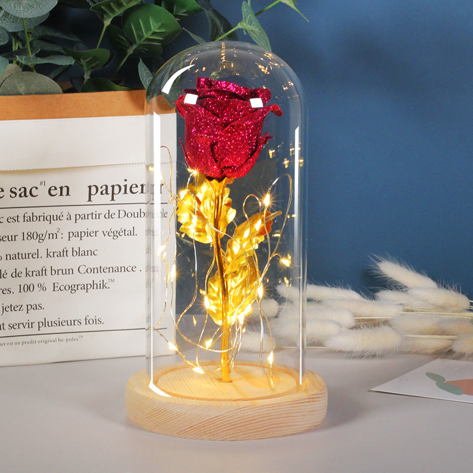 Valentines Day Gift  For Girlfriend Eternal Rose Flowers LED Light In Glass Cover Day Wedding Decoration Favors Mother Day Female Gift