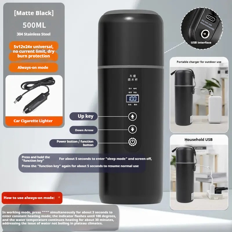 12V USB Heated Travel Mug for Car  Portable Heating Cup Temperature Control, Leakproof Lid, Cup Holder Fit