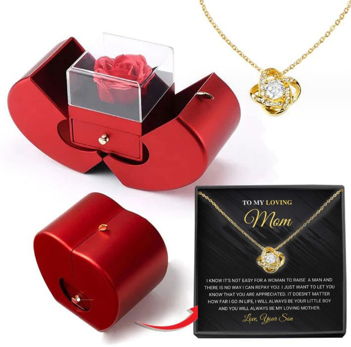 Fashion Jewelry Box Red Apple Valentines Gift Necklace Eternal Rose For Girl Mother's Day Valentine's Day Gifts With Artificial Flower Rose Flower Jewelry Box