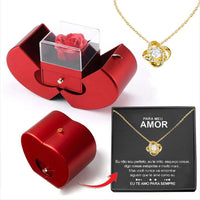 Fashion Jewelry Box Red Apple Valentines Gift Necklace Eternal Rose For Girl Mother's Day Valentine's Day Gifts With Artificial Flower Rose Flower Jewelry Box