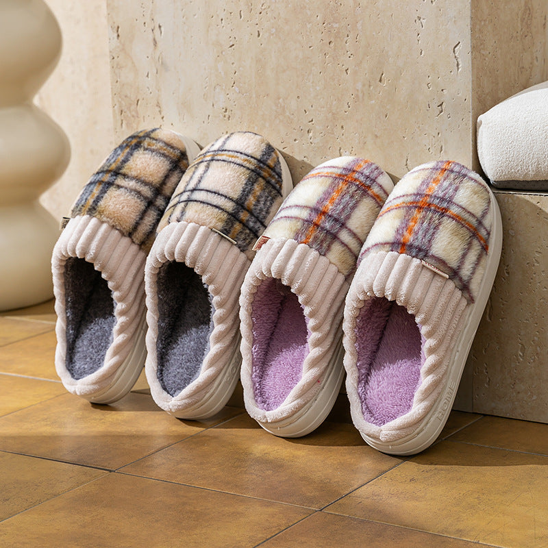 Plaid Plush Slippers Warm Soft Non-slip Bedroom Home Slipper For Couples Women Men House Shoes