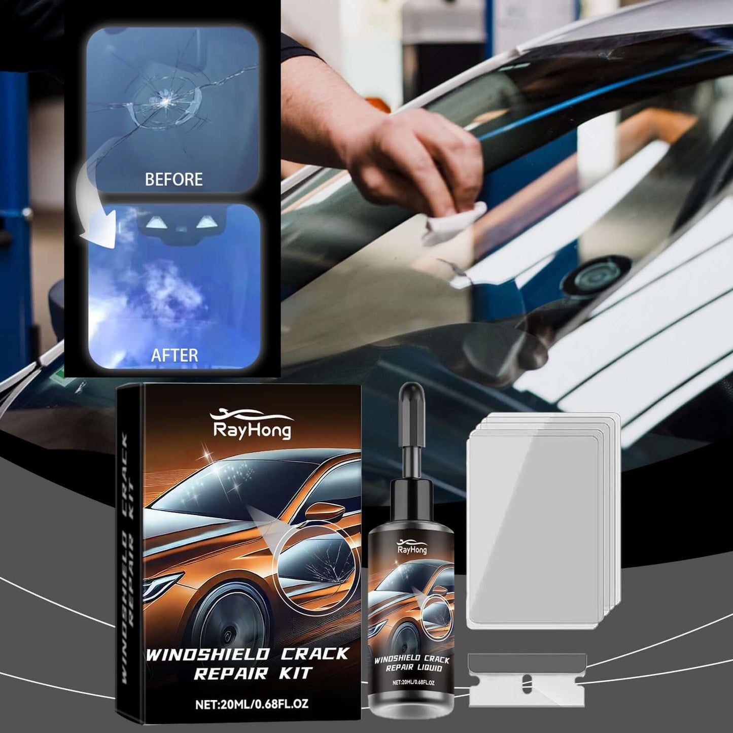 Windshield Repair Kit Fills Cracks To Restore Clear Visibilityrenovation And Sealing Repair Kit