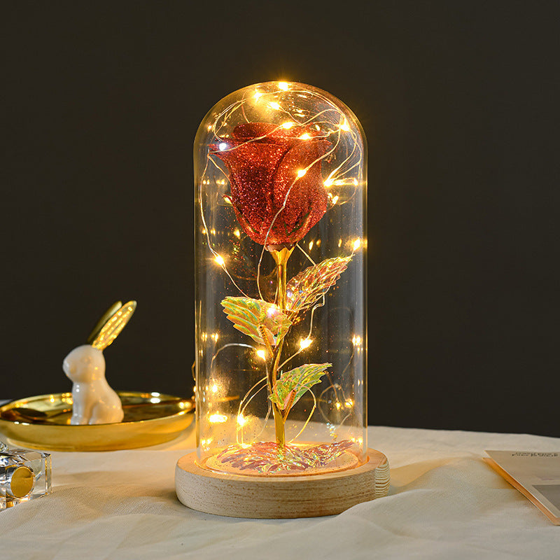 Valentines Day Gift  For Girlfriend Eternal Rose Flowers LED Light In Glass Cover Day Wedding Decoration Favors Mother Day Female Gift