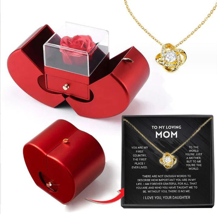 Fashion Jewelry Box Red Apple Valentines Gift Necklace Eternal Rose For Girl Mother's Day Valentine's Day Gifts With Artificial Flower Rose Flower Jewelry Box
