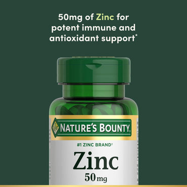 Nature’s Bounty Zinc 50mg | Immune System, Skin, & Antioxidant Health Support | Contributes to DNA Formation | Vegetarian, Non-GMO, Gluten Free | 100 Caplets, 1 Serving Per Day for Daily Health