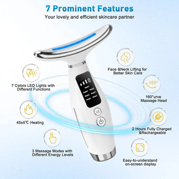 7-in-1 LED Photon Face & Neck Massager - Microcurrent Beauty Device for Lifting, Tightening & Anti-Aging Skin Care