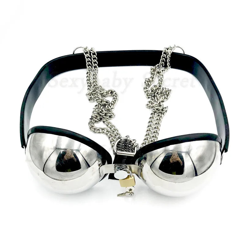 Female Chastity Device Bra Stainless Steel Adjustable BDSM Slave Metal Lockable Underwear Chain Bondage Game Erotic Slave