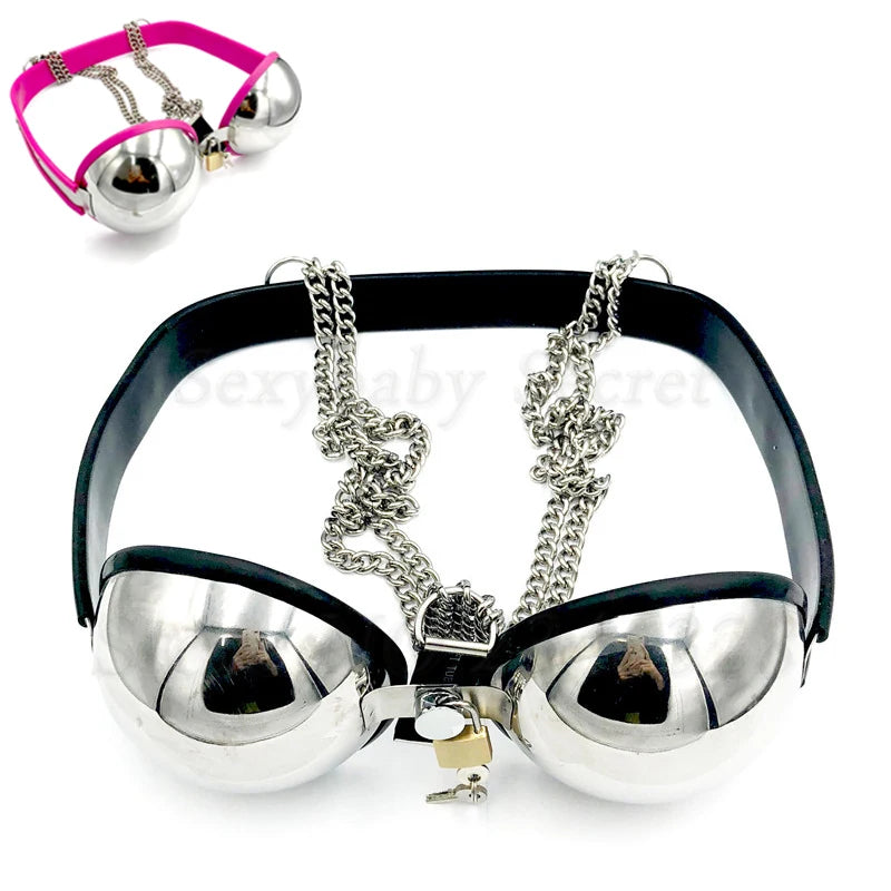Female Chastity Device Bra Stainless Steel Adjustable BDSM Slave Metal Lockable Underwear Chain Bondage Game Erotic Slave
