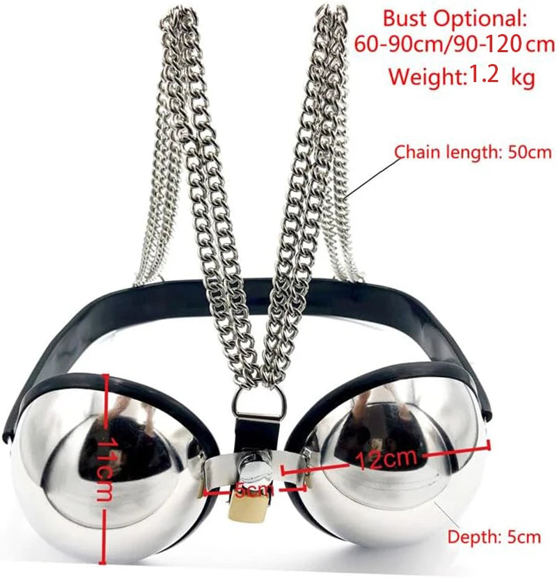Female Chastity Device Bra Stainless Steel Adjustable BDSM Slave Metal Lockable Underwear Chain Bondage Game Erotic Slave