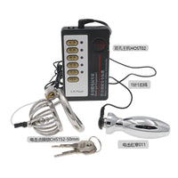 Chastity Lock Electric Shock Pulse Stainless Steel Penis Cage Wearing Out Bondage Anal Plug Adult Chastity Cock cage Chastity