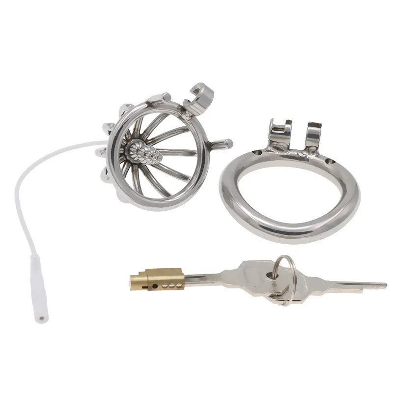 Chastity Lock Electric Shock Pulse Stainless Steel Penis Cage Wearing Out Bondage Anal Plug Adult Chastity Cock cage Chastity