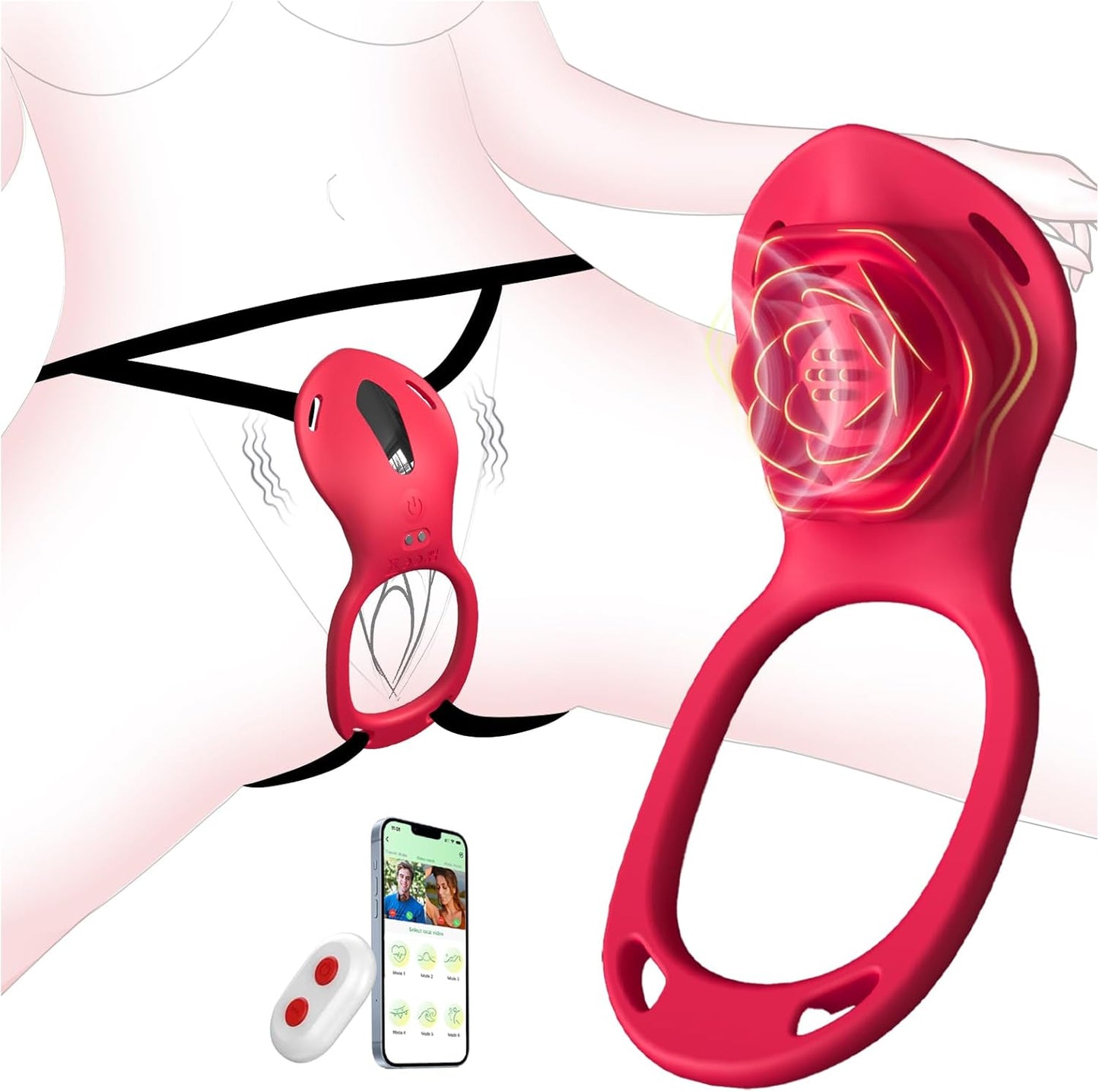 ZOOPLOU App Remote Control Rose Wearable Vibrator & Vibrating Cock Ring for Couples 10 Modes Hands Free Panty Clitoral Stimulator USB Rechargeable & 100% Waterproof Adult Sex Toy