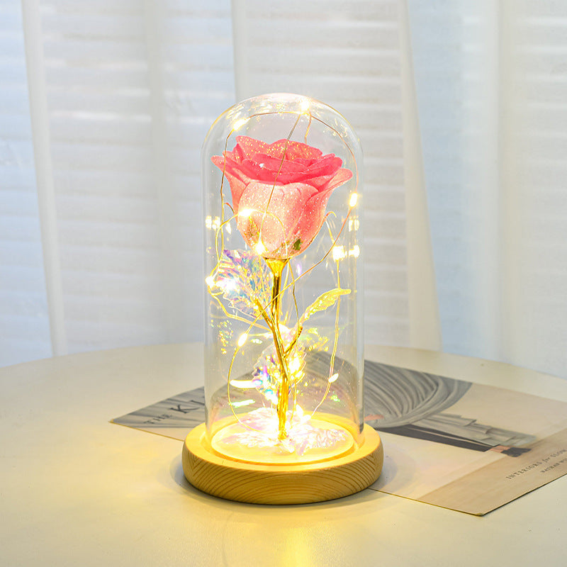 Valentines Day Gift  For Girlfriend Eternal Rose Flowers LED Light In Glass Cover Day Wedding Decoration Favors Mother Day Female Gift