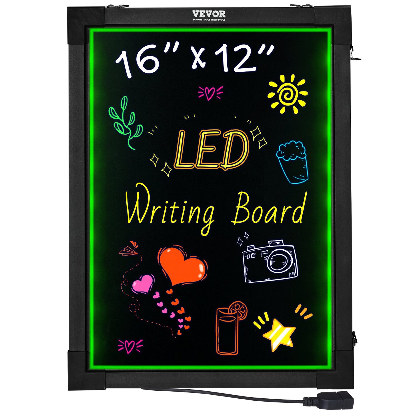 LED Message Writing Board, 16"x12" Illuminated Erasable Lighted Chalkboard, Neon Effect Menu Sign Board, Drawing Board With 8 Fluorescent Chalk Markers And Remote Control, For Home Wedding Shop