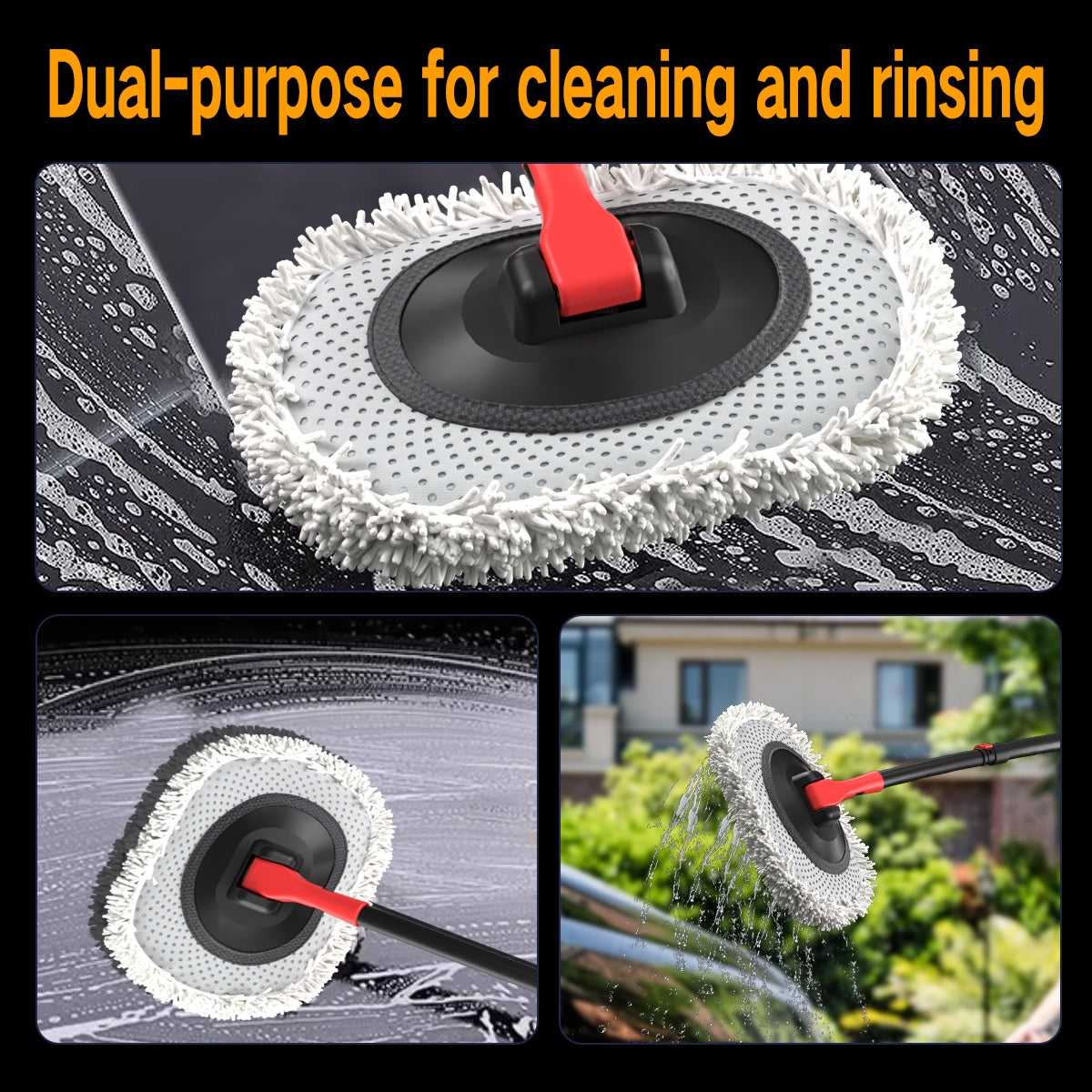 Portable 41-inch Automatic Water Car Wash Mop For Home And Outdoor Use, Featuring A Soft Brush Head To Prevent Scratches, Includes A 10-meter Hose That Connects To A Water Faucet, Suitable For Cleanin