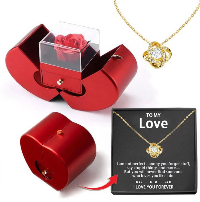 Fashion Jewelry Box Red Apple Valentines Gift Necklace Eternal Rose For Girl Mother's Day Valentine's Day Gifts With Artificial Flower Rose Flower Jewelry Box