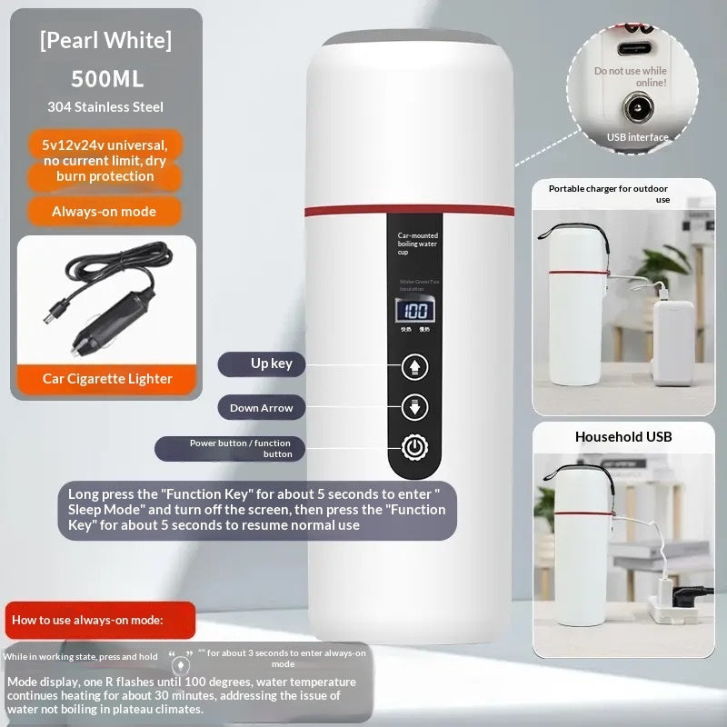 12V USB Heated Travel Mug for Car  Portable Heating Cup Temperature Control, Leakproof Lid, Cup Holder Fit