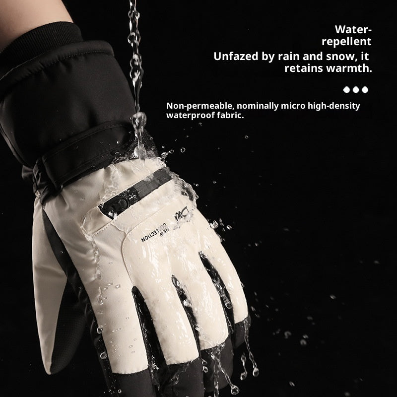 Winter Fleece-lined Thickened Men's And Women's Skiing Gloves Thermal And Windproof