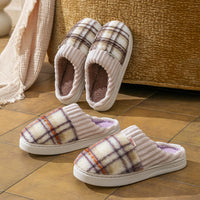 Plaid Plush Slippers Warm Soft Non-slip Bedroom Home Slipper For Couples Women Men House Shoes