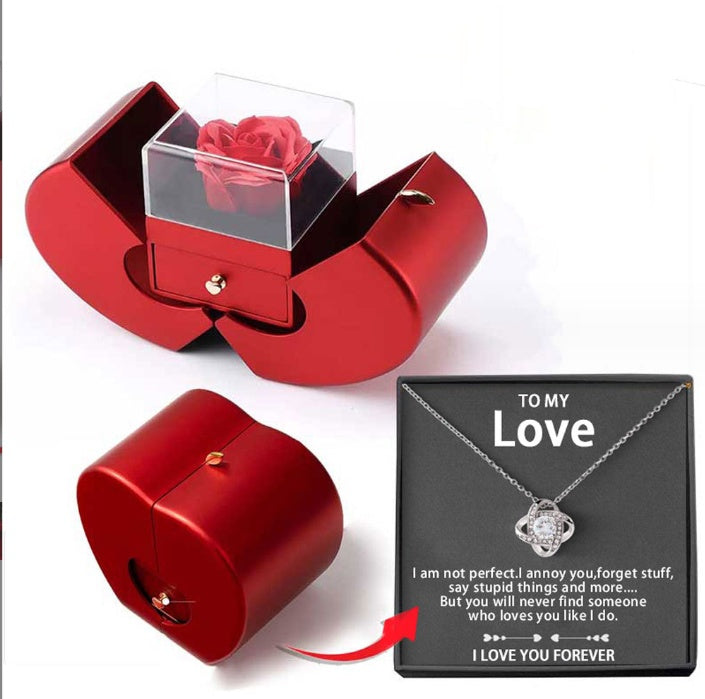 Fashion Jewelry Box Red Apple Valentines Gift Necklace Eternal Rose For Girl Mother's Day Valentine's Day Gifts With Artificial Flower Rose Flower Jewelry Box