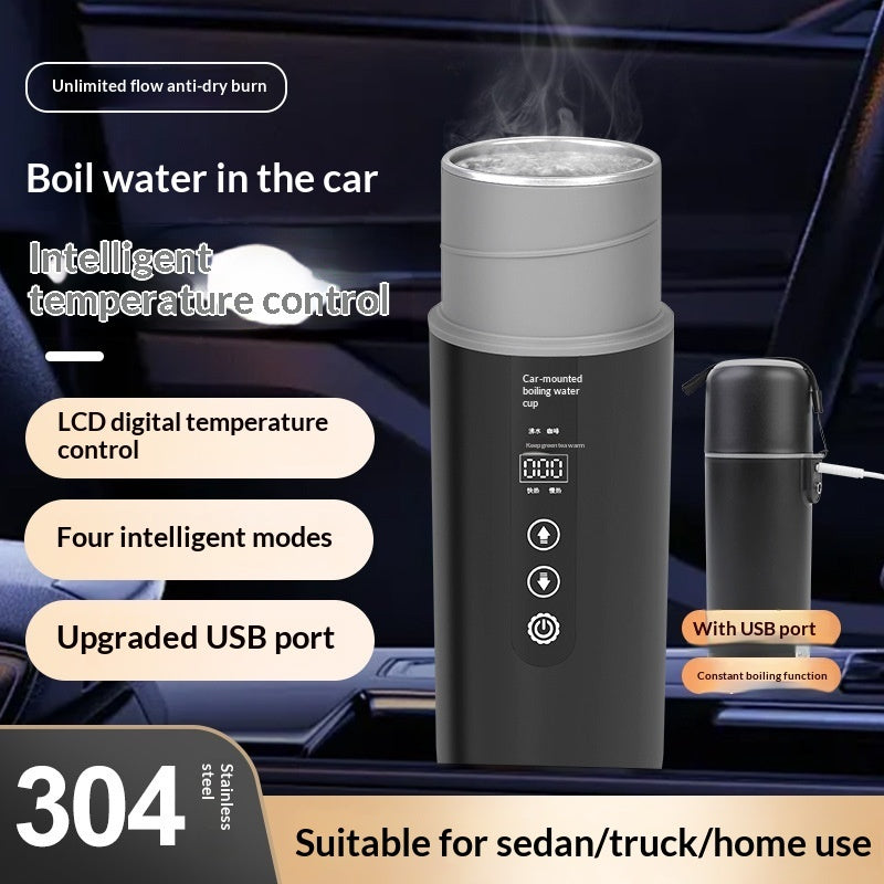 12V USB Heated Travel Mug for Car  Portable Heating Cup Temperature Control, Leakproof Lid, Cup Holder Fit